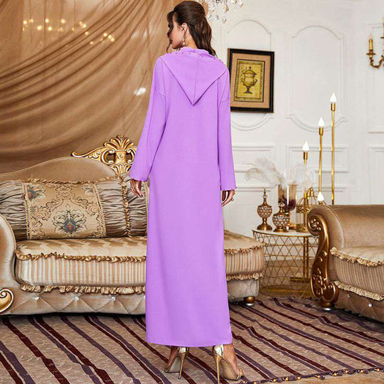 Heidi-Mode | Handgefertigter Strass Kapuzen Weinrote Femme Djellaba Frauen Abaya Kaftan Kleid Jalaba