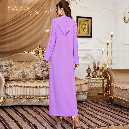 Heidi-Mode | Handgefertigter Strass Kapuzen Weinrote Femme Djellaba Frauen Abaya Kaftan Kleid Jalaba