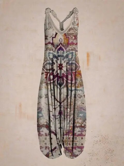 Heidi-Mode | Damen Lässiger Bohemian Jumpsuit mit Verstellbaren Trägern und Weitem Bein