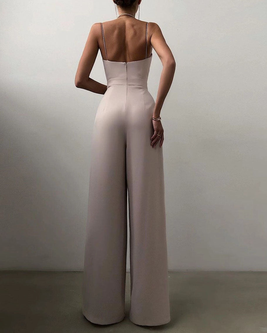 Jumpsuit mit geradem Bein und hoher Taille und Spaghettiträgern