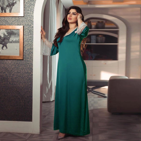 Heidi-Mode | Satin Mesh Pailletten Abaya Kleid Naher Osten Türkische Frauen Kaftan