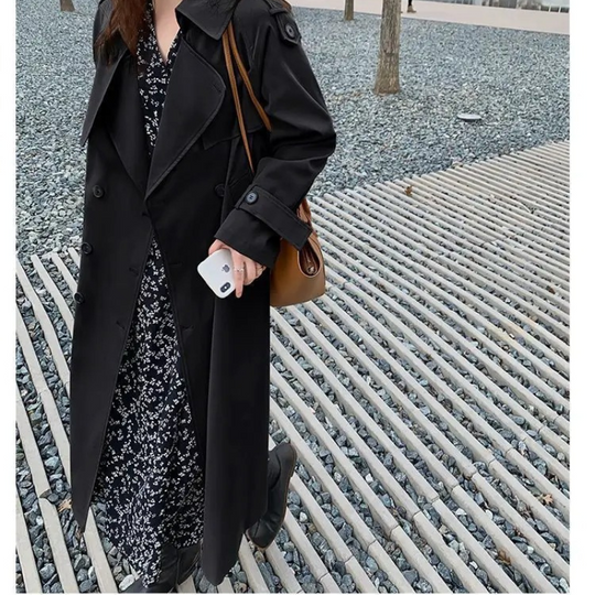 Heidi-Mode | Langer Trenchcoat mit Gürtel für Frauen Eleganter Trenchcoat Damen