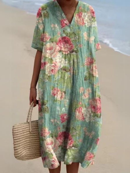 Heidi-Mode | Lässiges Kleid mit Floralem Druck aus Atmungsaktivem Baumwollstoff