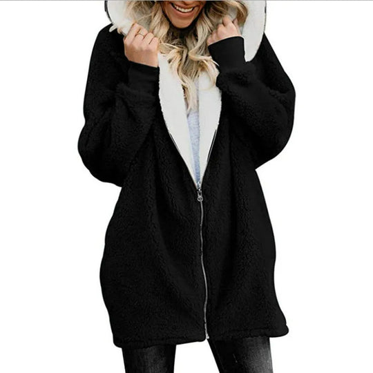 HeidiMode | Flauschiger Fleecemantel Mit Kapuze Und Weicher Tasche