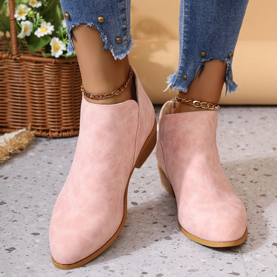 Heidi-Mode | Klassischer Stil Ankle Boots mit Holzabsatz und Einfacher Anziehhilfe Damen Ankle Boots