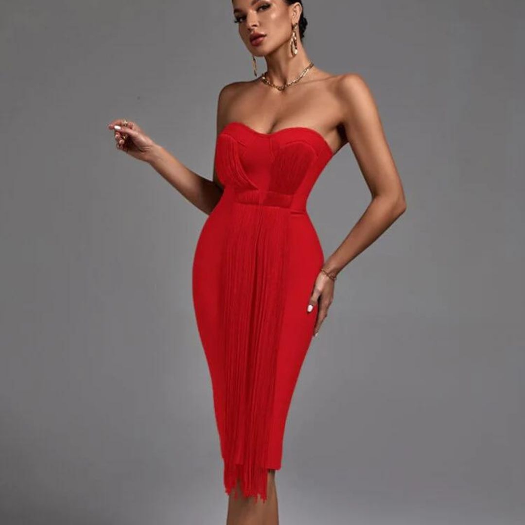 Schickes trägerloses Kleid mit Fransendetail