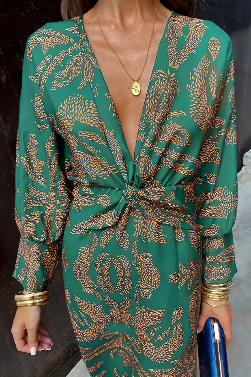 Heidi-Mode | Knotendes V-Ausschnitt Maxikleid