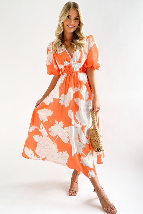 Heidi-Mode | Real Love Print Puffärmel Maxi Kleid
