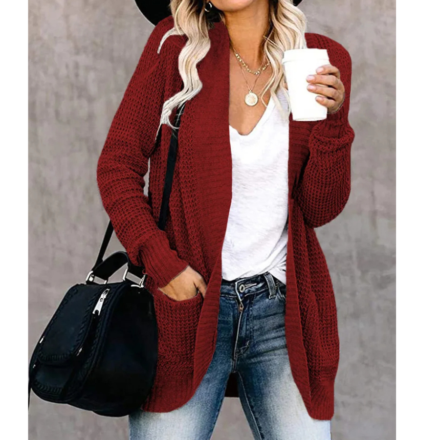 Heidi-Mode | Lange Westen Damen Offene Vorderseite Strickjacke mit Taschen