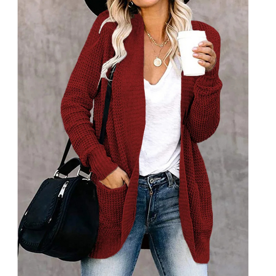 Heidi-Mode | Lange Westen Damen Offene Vorderseite Strickjacke mit Taschen