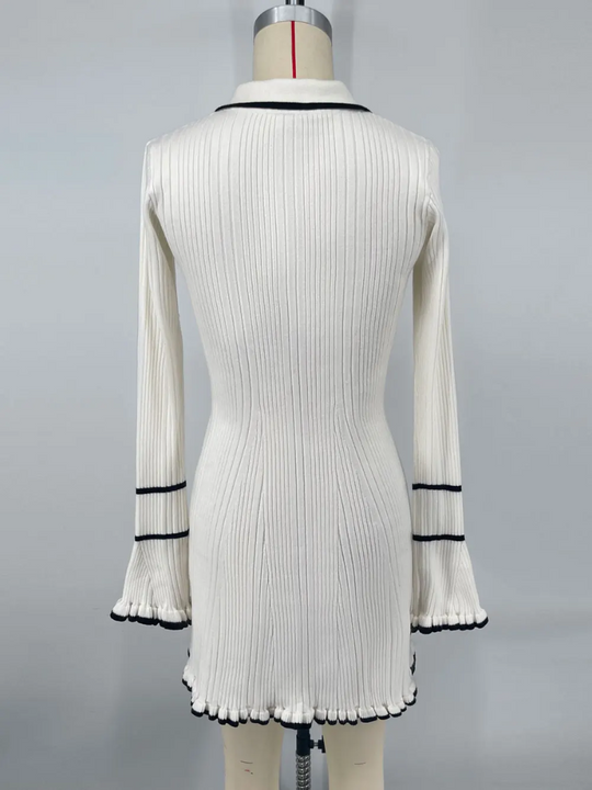 Heidi-Mode | Kleid mit Polokragen und Dekorativen Taschen Gerippter Strick Damen