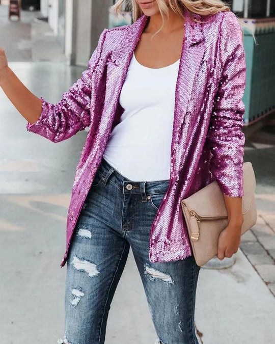Heidi-Mode | Glänzender Pailletten Blazer Festkleid