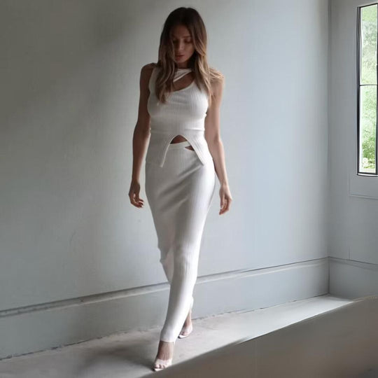 set met onregelmatige gedraaide knot crop top