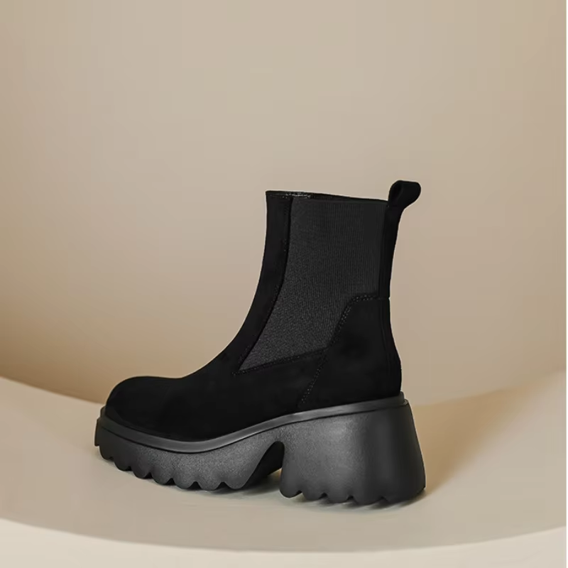 Heidi-Mode | Damen Chelsea Boots mit Dickem Absatz und Elastischen Seiten