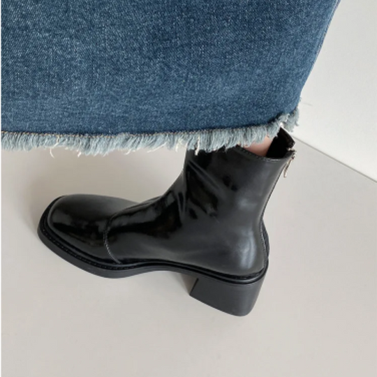Heidi-Mode | Stilvolle Leder Ankle Boots mit Blockabsatz für Damen Damen Ankle Boots