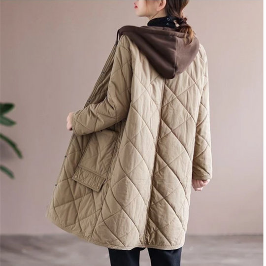 Heidi-Mode | Modern langer einfarbiger gepolsterter Mantel mit Knöpfen Ideal für Herbst/Winter