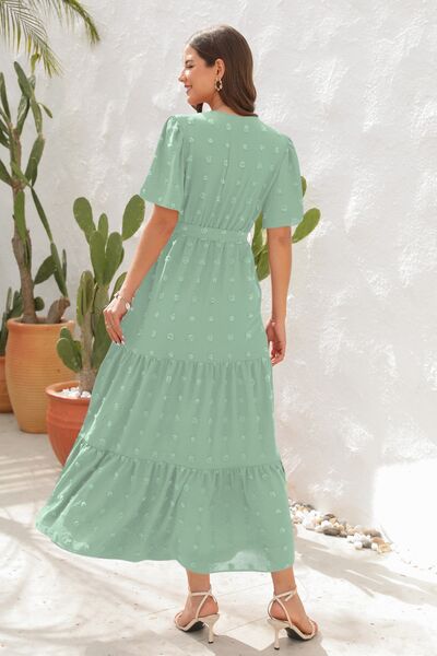 Heidi-Mode | Swiss Dot Gebunden Surplice Kurzarmkleid