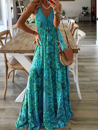 Maxikleid im böhmischen Stil mit Ethno-Print