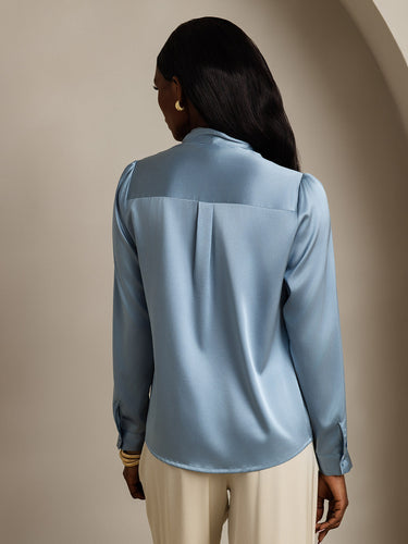 Heidi-Mode | Damen Elegante Seidenbluse mit Schlipskragen und Langen Ärmeln