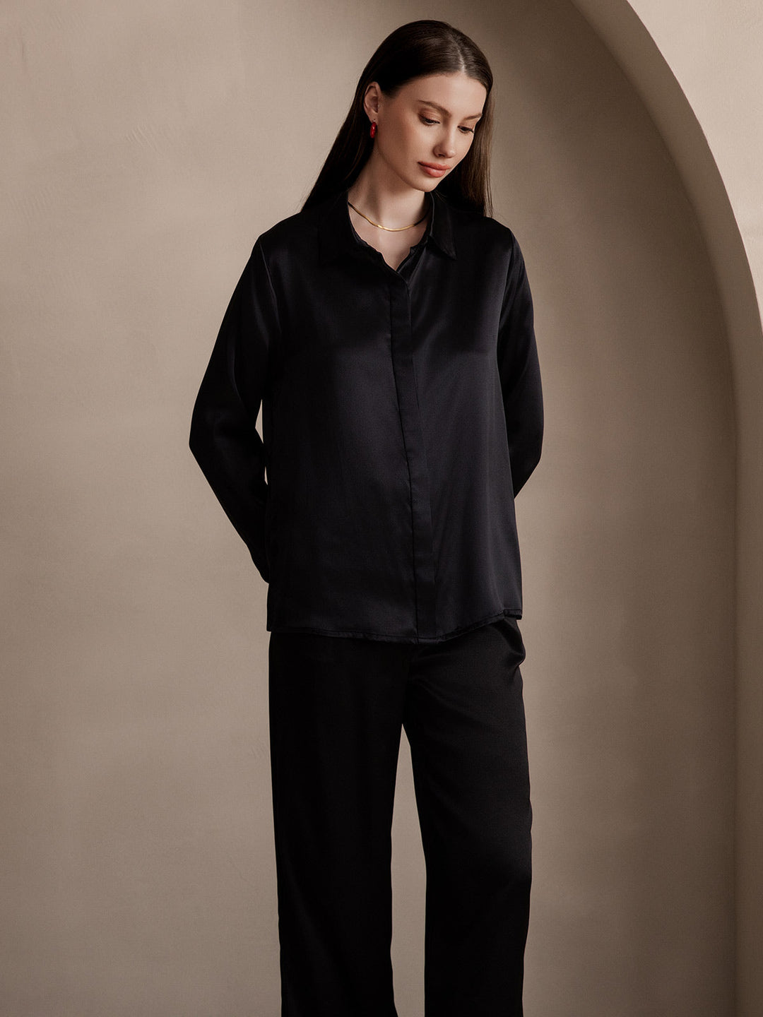 Heidi-Mode | Damen Klassische Seide Langarmshirt