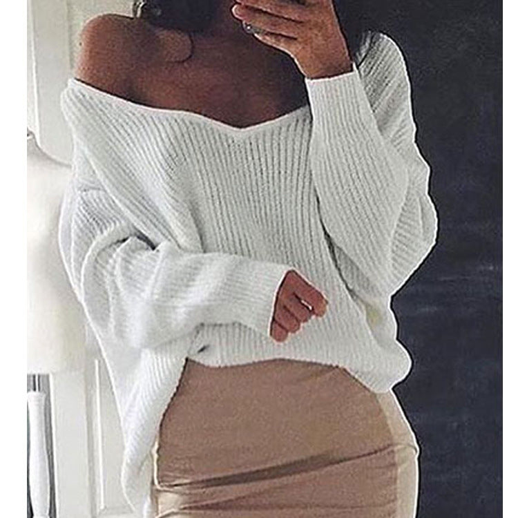 Damen lässiger Oversized Pullover mit asymmetrischem Schnitt und tiefem Rundhalsausschnitt Heidi-Mode