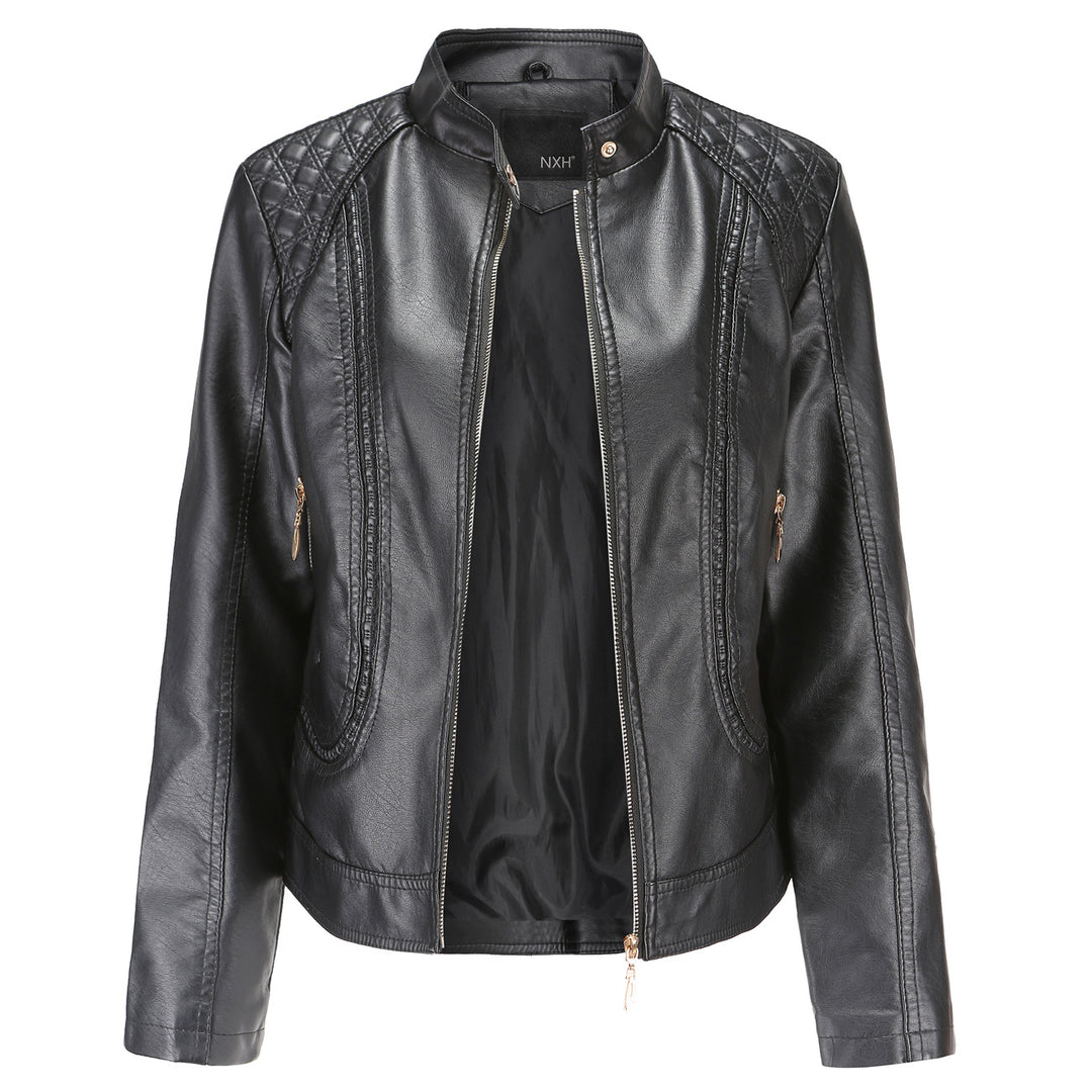 Damen Kunstlederjacke mit modischen Steppdetails Heidi-Mode