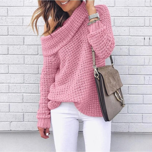 Damen lässiger Pullover mit modischem Schulterdesign und hochgeschlossenem Kragen Heidi-Mode
