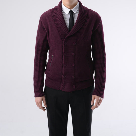 Herren modische Strickjacke mit doppelter Knopfleiste und seitlichen Reißverschlusstaschen Heidi-Mode