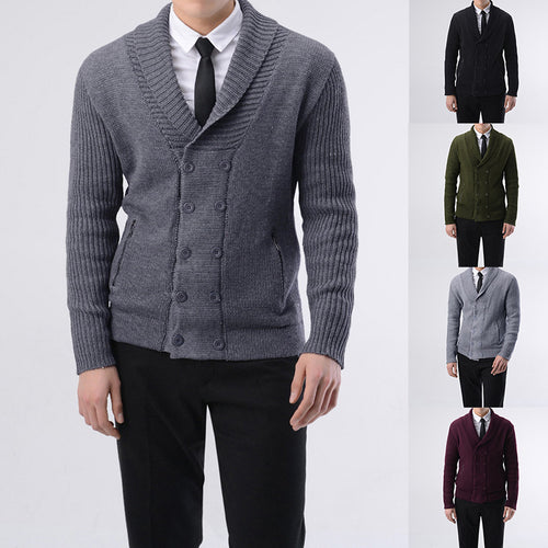 Herren modische Strickjacke mit doppelter Knopfleiste und seitlichen Reißverschlusstaschen Heidi-Mode