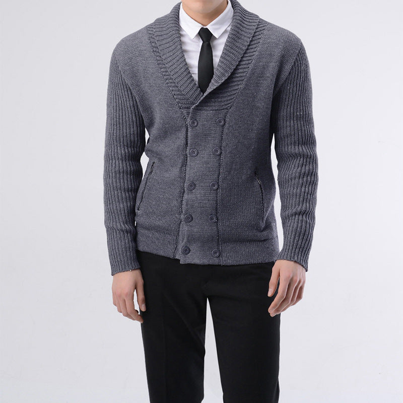 Herren modische Strickjacke mit doppelter Knopfleiste und seitlichen Reißverschlusstaschen Heidi-Mode
