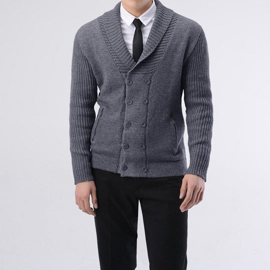 Herren modische Strickjacke mit doppelter Knopfleiste und seitlichen Reißverschlusstaschen Heidi-Mode
