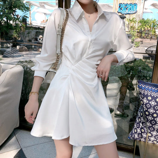 Heidi-Mode | Einfarbiges Seiden Polo Kragen Kleid