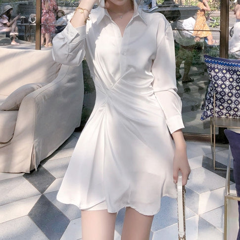 Heidi-Mode | Einfarbiges Seiden Polo Kragen Kleid