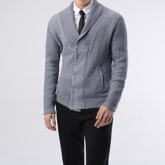 Herren modische Strickjacke mit doppelter Knopfleiste und seitlichen Reißverschlusstaschen Heidi-Mode