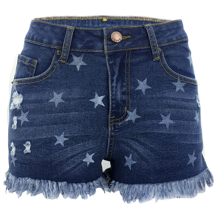 Damen Jeans-Shorts mit Sternen-Design und fransigem Saum Heidi-Mode