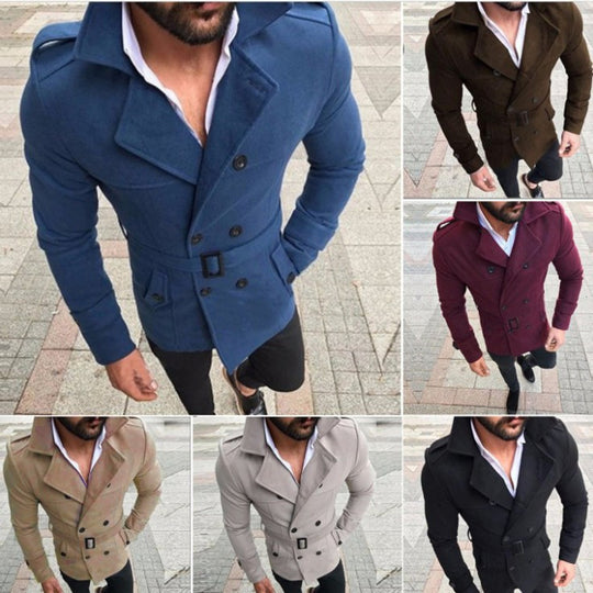 Herren modischer Trenchcoat mit gefüttertem Kragen und Gürtel Heidi-Mode