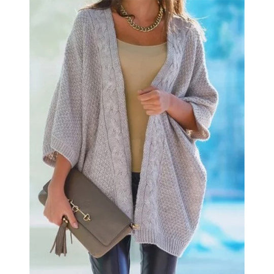 Damen Grobstrick Cardigan mit offener Front und lässigem Schnitt Heidi-Mode