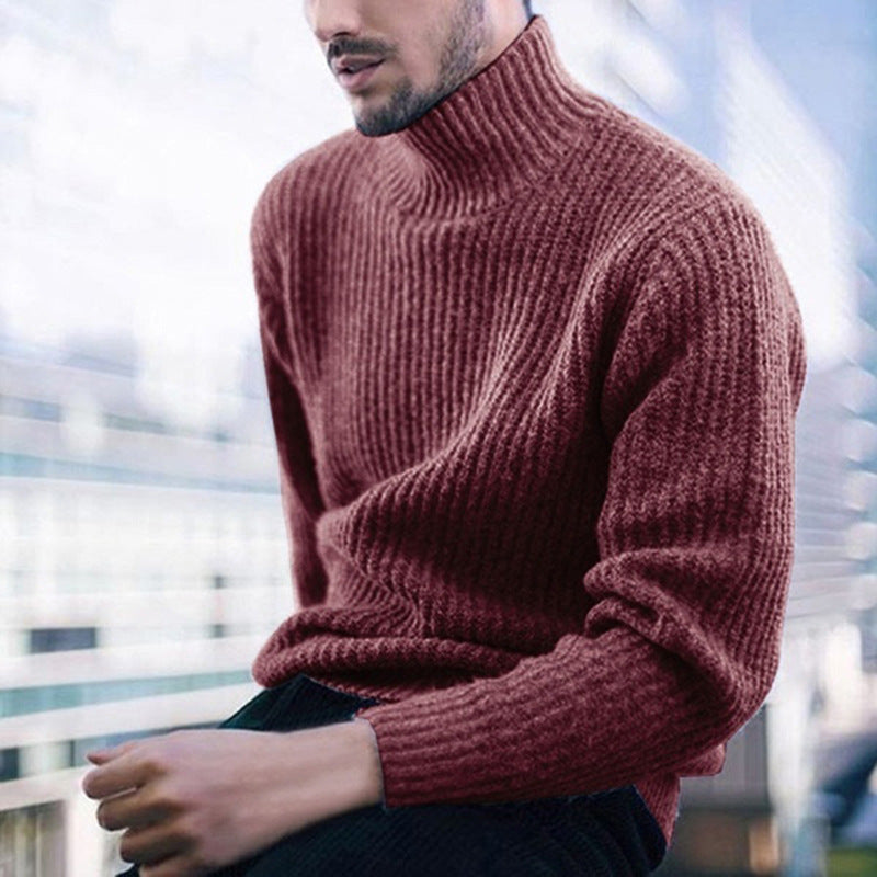 Herren Strickpullover mit modernem Stehkragen und feiner Rippstruktur Heidi-Mode