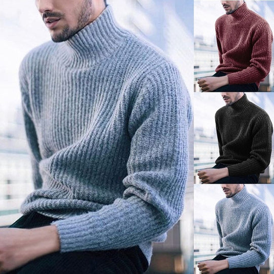 Herren Strickpullover mit modernem Stehkragen und feiner Rippstruktur Heidi-Mode
