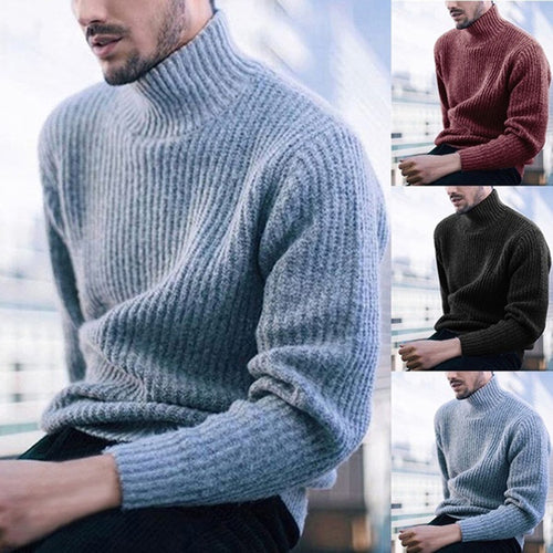 Herren Strickpullover mit modernem Stehkragen und feiner Rippstruktur Heidi-Mode