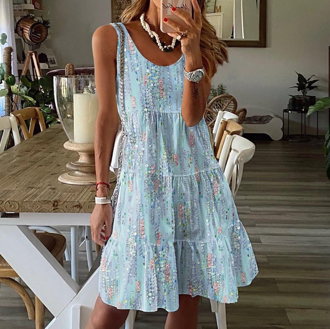 Heidi Mode | Bedrucktes lockeres Kleid mit Rundhalsausschnitt