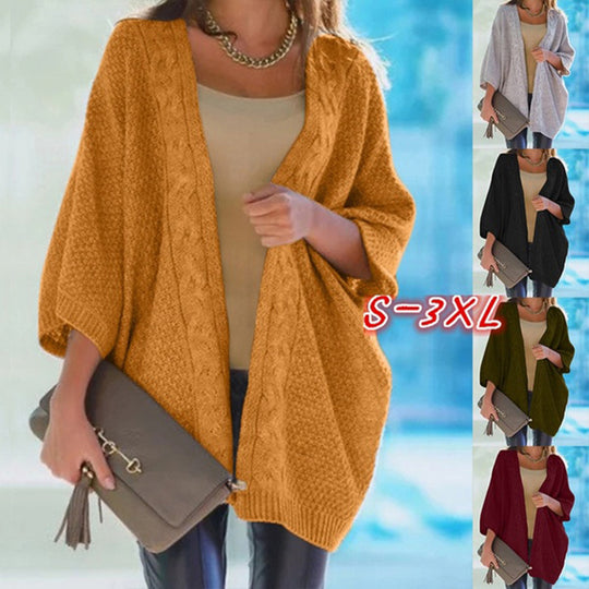 Damen Grobstrick Cardigan mit offener Front und lässigem Schnitt Heidi-Mode