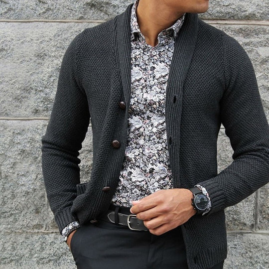 Herren Strickjacke mit strukturiertem Muster und eleganten Knopfdetails Heidi-Mode