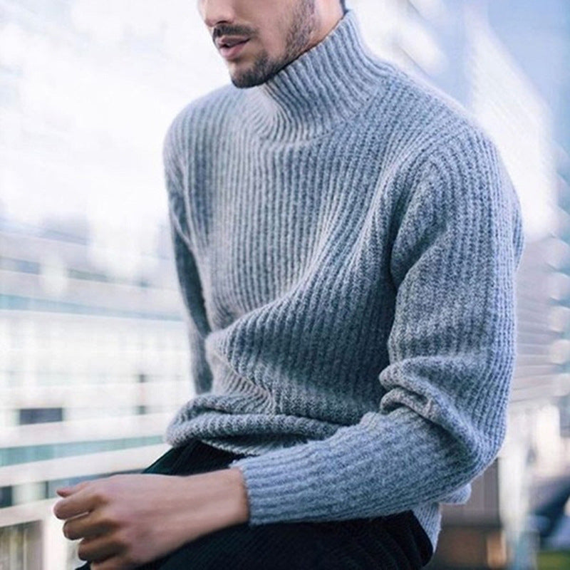 Herren Strickpullover mit modernem Stehkragen und feiner Rippstruktur Heidi-Mode