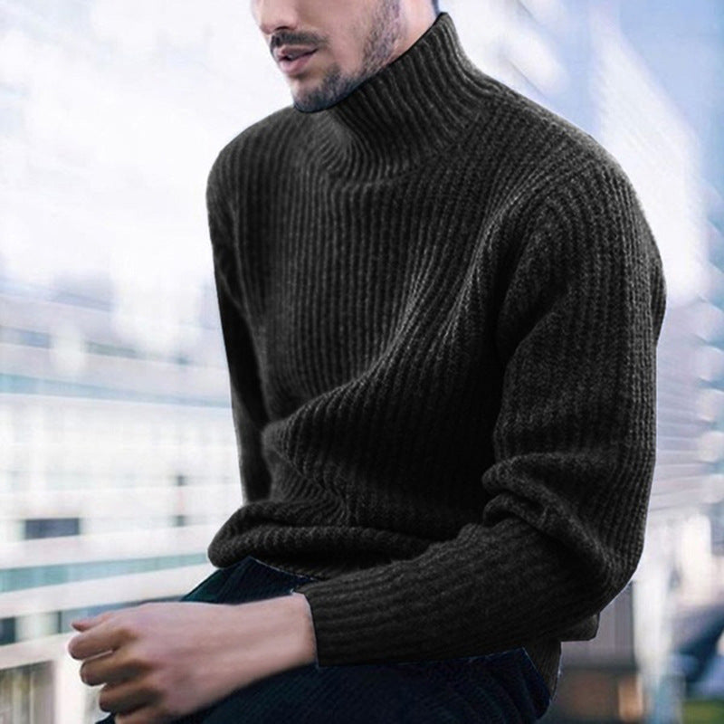Herren Strickpullover mit modernem Stehkragen und feiner Rippstruktur Heidi-Mode