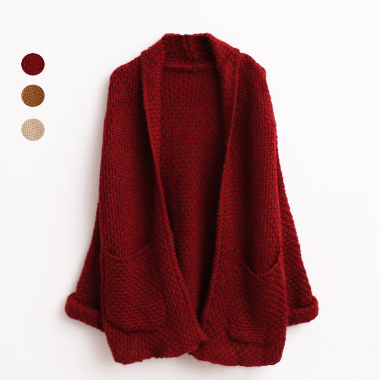 Damen Grobstrickcardigan mit offenen Kanten und praktischen Taschen Heidi-Mode
