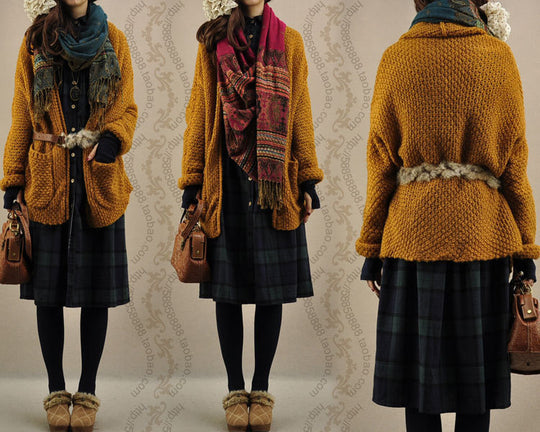 Damen Grobstrickcardigan mit offenen Kanten und praktischen Taschen Heidi-Mode