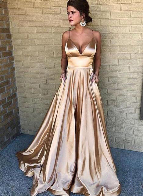 Damen A-Linien Abendkleid mit tiefem Ausschnitt und schmalen Trägern Heidi-Mode