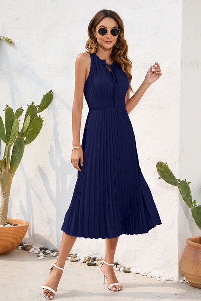 Heidi-Mode | Swiss Dot Schleifenhals Ärmelloses Kleid