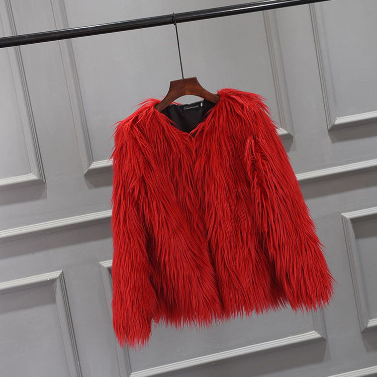 Damen Luxuriöser Kunstpelzjacke mit voluminösem Kragen Heidi-Mode